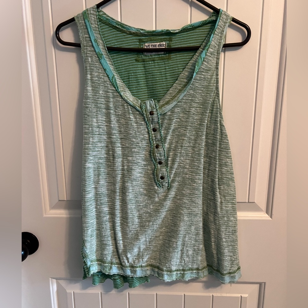 We The Free Mint Green Buttoned Tank Top